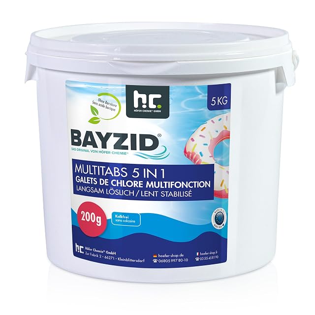 BAYZID 5-in-1 chlorine multitabs of 200 grams in a five kilogram pack