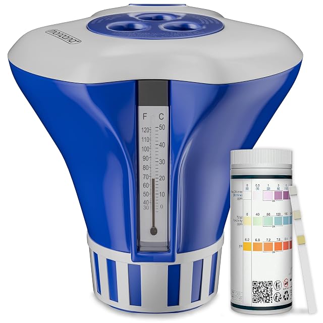 Monzana large floating chemical dispenser with an adjustment ring, supplied with test strips