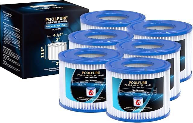 Six POOLPURE type VI spa filter cartridges with trilobal pleated fabric