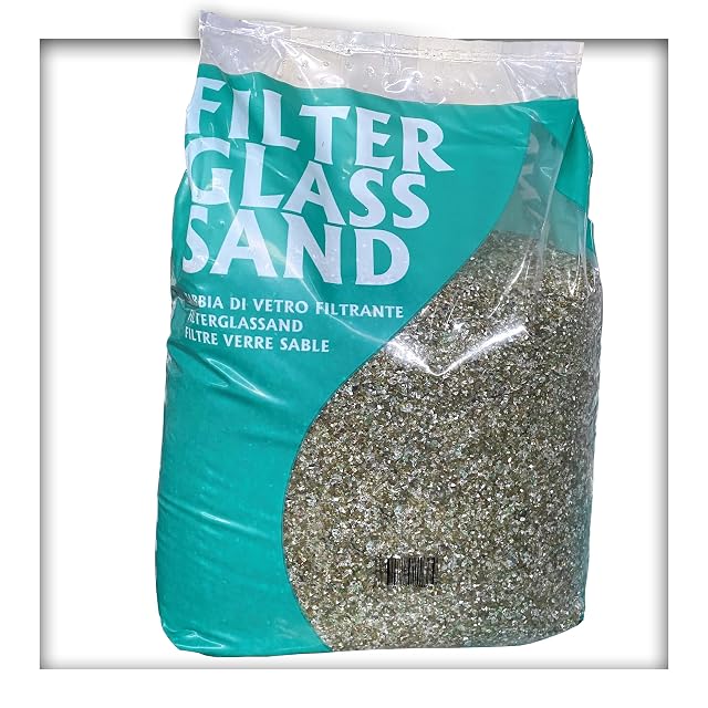 Twenty kilogram sack of Kieskönig pool filter glass, grain size 0.4 to 1.6 millimetres