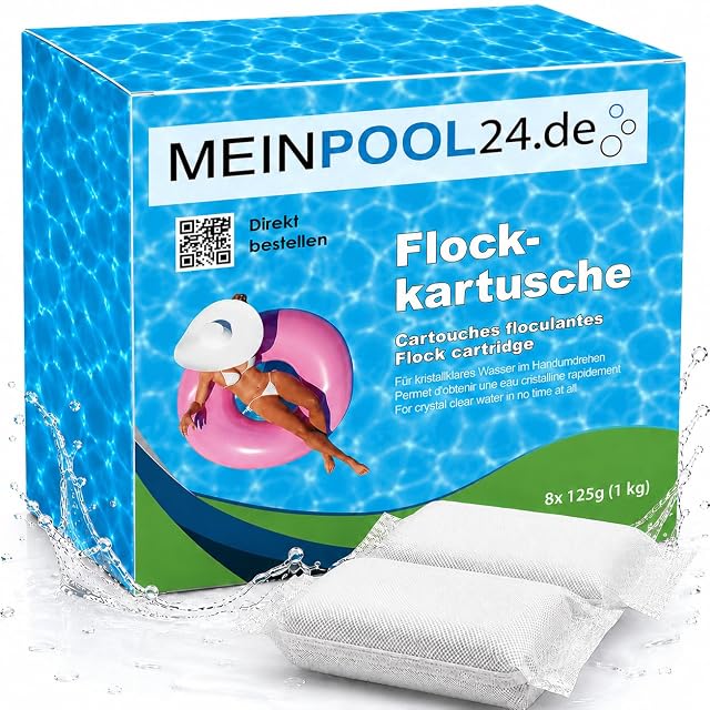 Meinpool24.de flocculant cartridges in a one kilogram pack for sand and glass filters