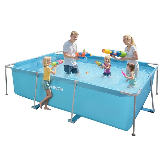 Blue rectangular VEVOR frame pool on a coated steel tube frame, 300 by 200 cm and 76 cm high