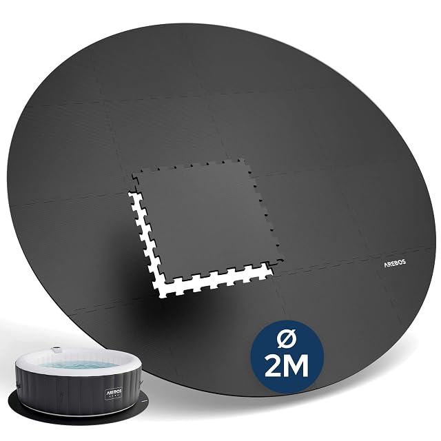 Arebos round EVA mat set of sixteen interlocking tiles forming a 200 cm circle for a hot tub