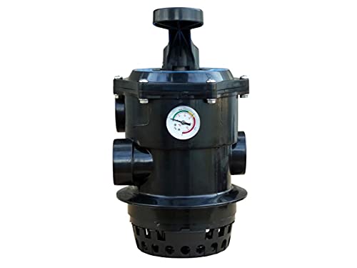 OKU six-way top-mount pool filter valve with a black O-ring