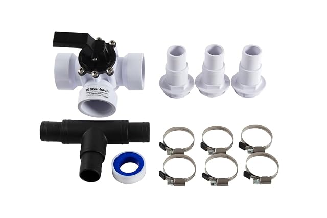 Steinbach three-way bypass valve set with T-piece, hose tails, clamps and PTFE tape