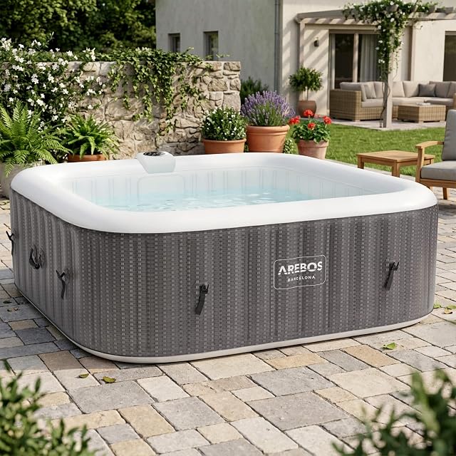 Square Arebos BARCELONA spa 185 by 185 centimetres with a thermal cover and ground mat