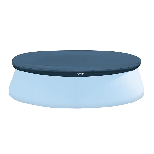 Blue Intex round pool cover with a drawcord for a 244 centimetre Easy Set pool