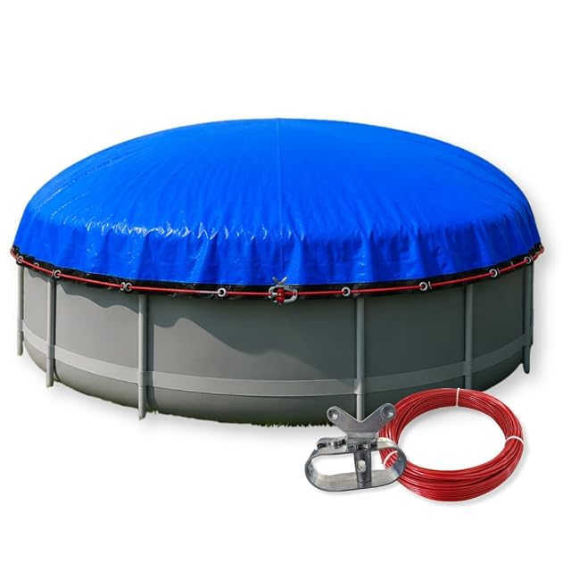 Rothschenk CoverMio reversible round pool cover with a steel cable and tensioner