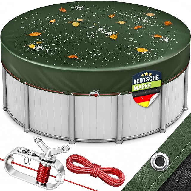 tillvex premium round pool cover with double aluminium eyelets and a tensioning ratchet