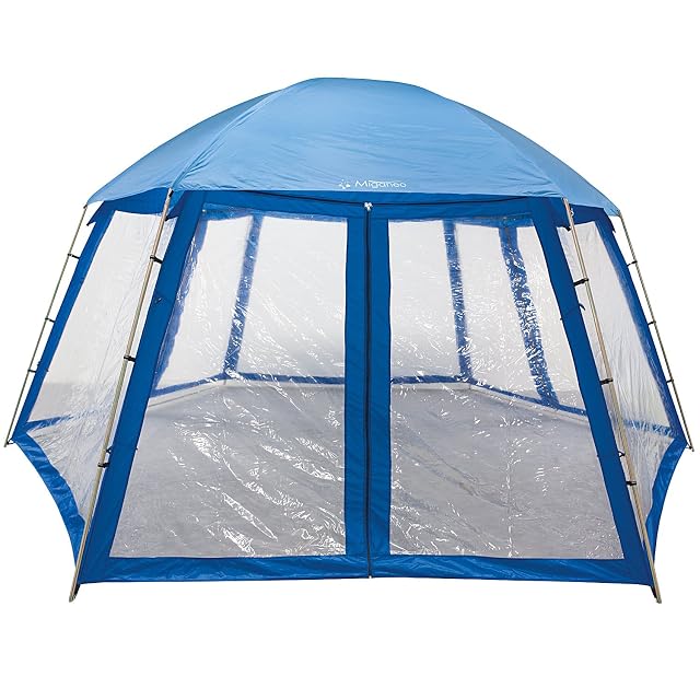 Miganeo Premium-Pavillion 500 by 433 cm and 250 cm high, a metal-framed tent standing over an above-ground pool