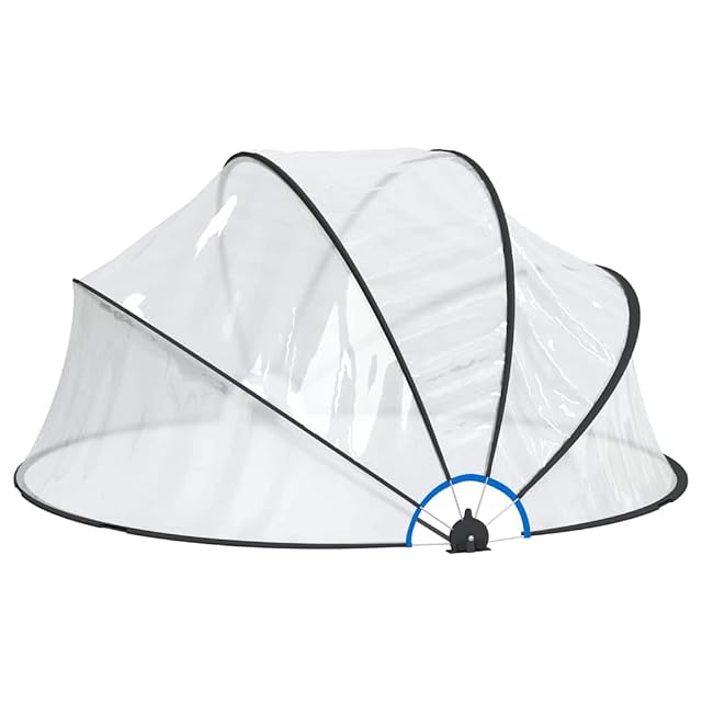 Transparent round vidaXL pool dome on a fibreglass frame, 315 cm across and 158 cm high