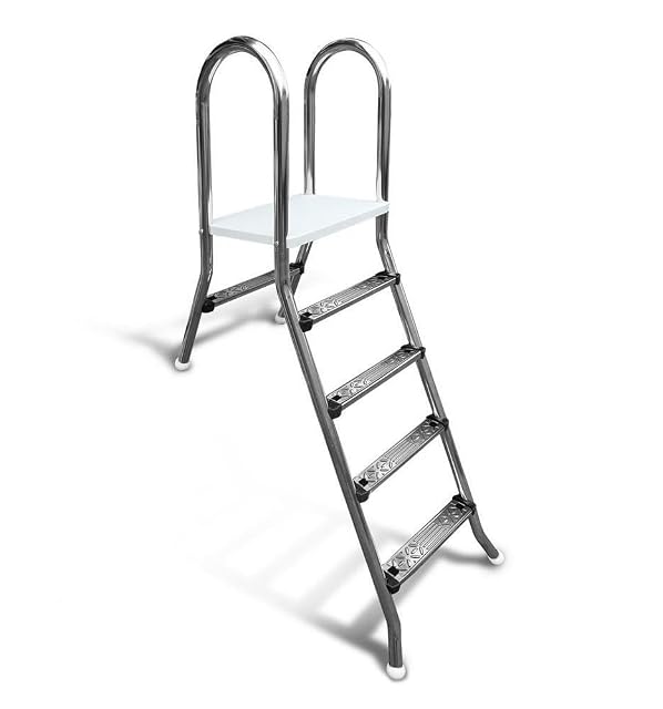 SAXONICA Classic pool ladder in V2A stainless with four steps one side and one step the other