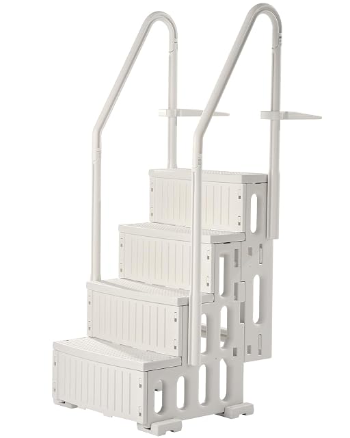 White VEVOR PE pool ladder with four non-slip steps and double handrails on both sides