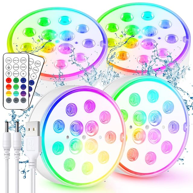 Czemo rechargeable underwater pool light with a USB charging cable and mounting plate