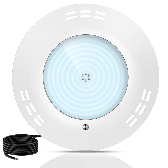 LyLmLe flat resin-filled LED pool light mounted on a pool wall without a niche