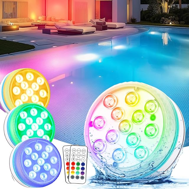 Vankarr underwater pool lights with mounting plates and an RF remote control