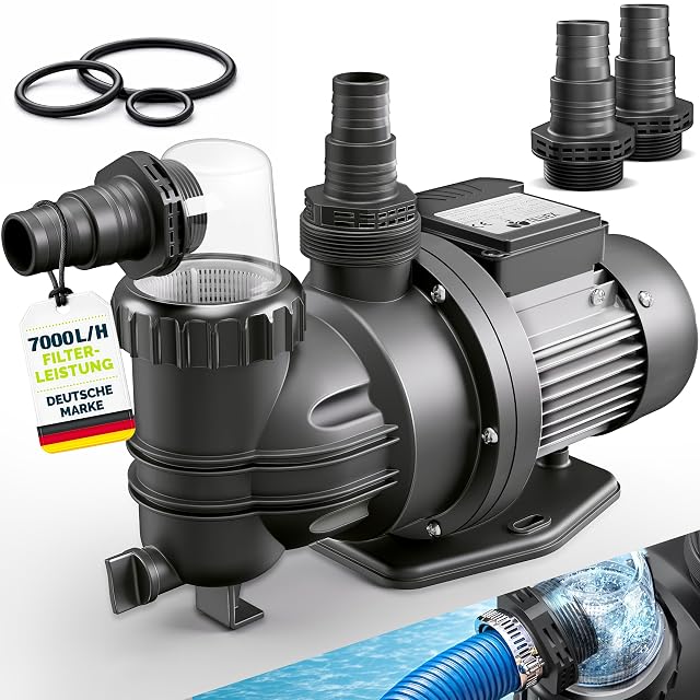 tillvex pool filter pump with a transparent prefilter lid showing the strainer basket