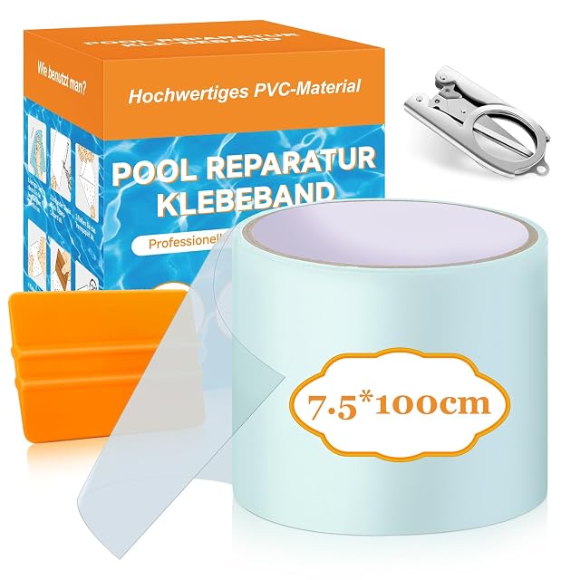 Hymarvo transparent underwater pool repair tape roll with scissors and a plastic scraper