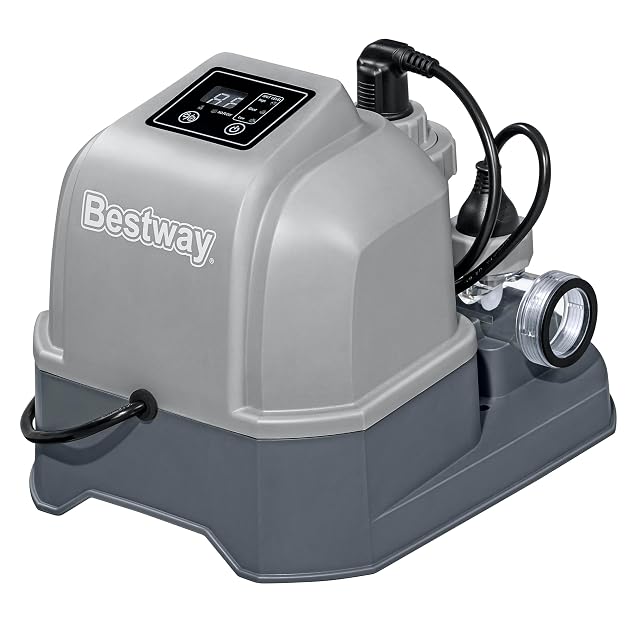 Bestway Hydrogenic salt water chlorinator unit connected inline with a pool filter system