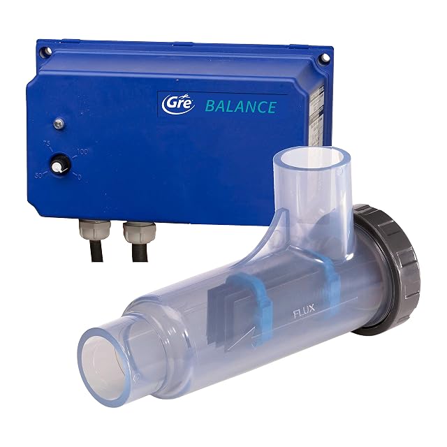 GRE ESB55 salt chlorinator unit with its control head, installed on pool return pipework