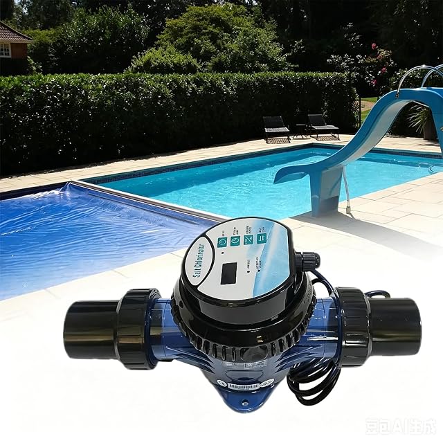XueFulxion salt electrolysis chlorine system with a control panel, mounted on a pool plant wall