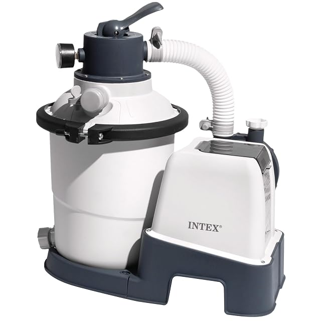 Intex 26642 Krystal Clear sand filter pump in a white housing with an RCD
