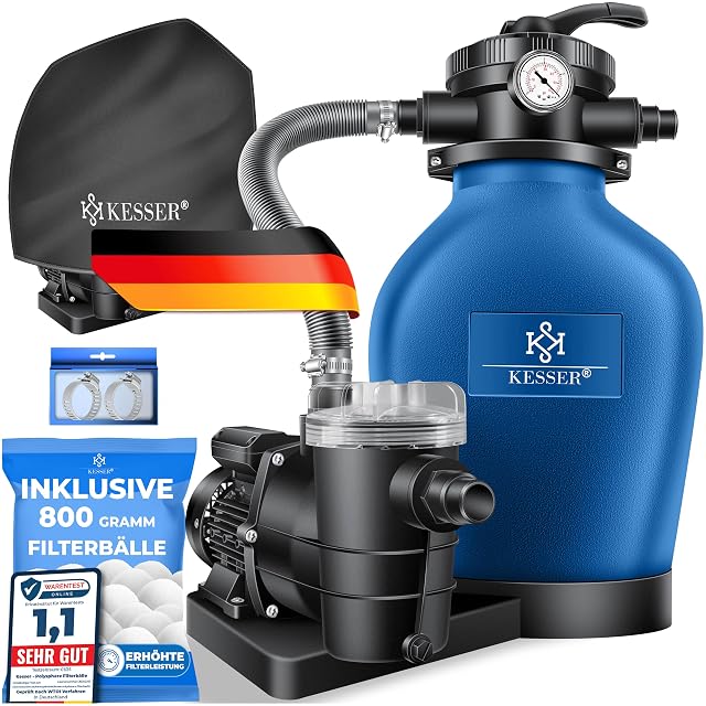 KESSER sand filter system with a pressure gauge and seven-position valve
