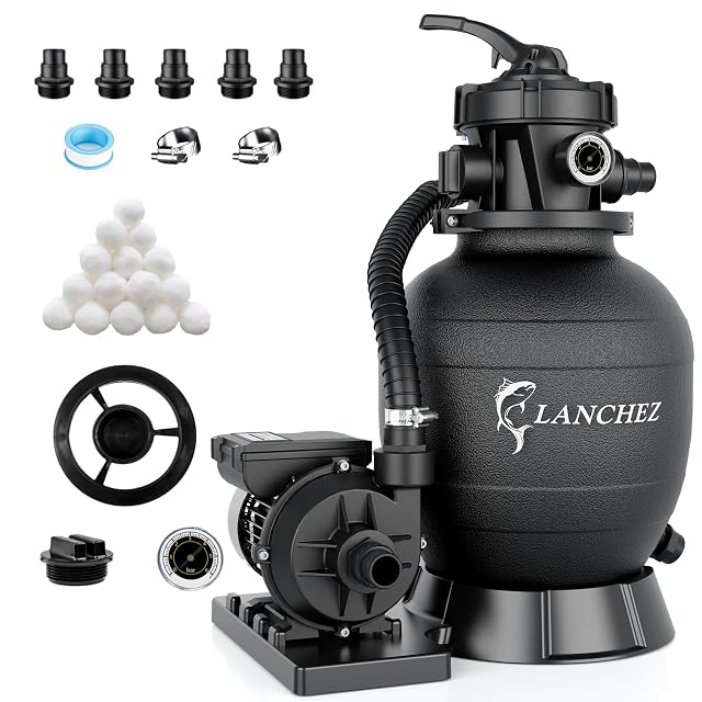 LANCHEZ sand filter system with a seven-way valve and pressure gauge