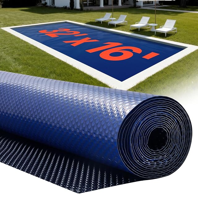 Large VEVOR rectangular solar cover with a double bubble layer on an in-ground pool