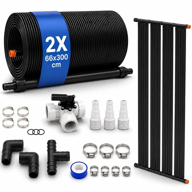 Arebos two-mat solar heating set of 300 by 66 centimetres with a bypass valve kit