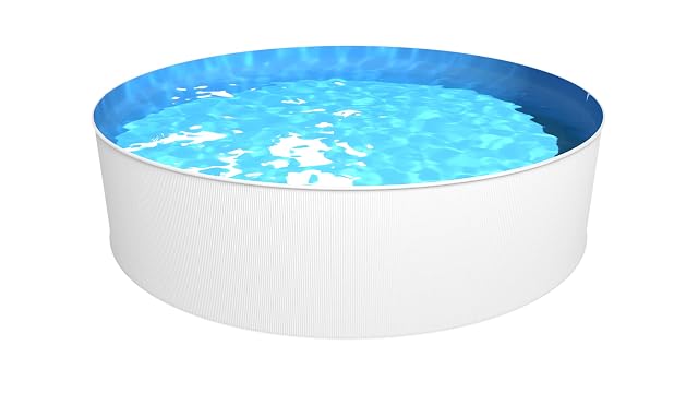 White Steinbach New Splasher Secure steel wall pool with blue inner liner and a safety ladder