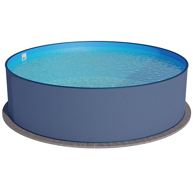 Anthracite corrugated steel wall pool 300 cm across and 120 cm deep with a blue bead-fitted liner