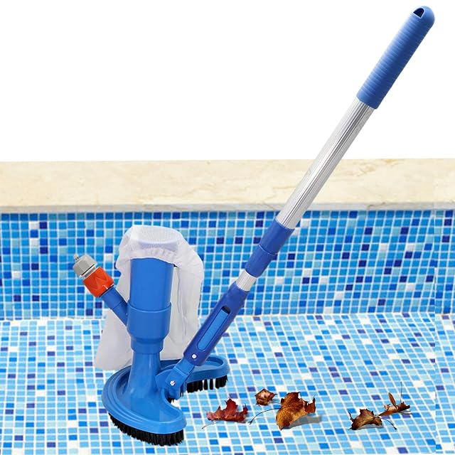 Raxove handheld pool vacuum with a garden hose connector and a debris collection bag